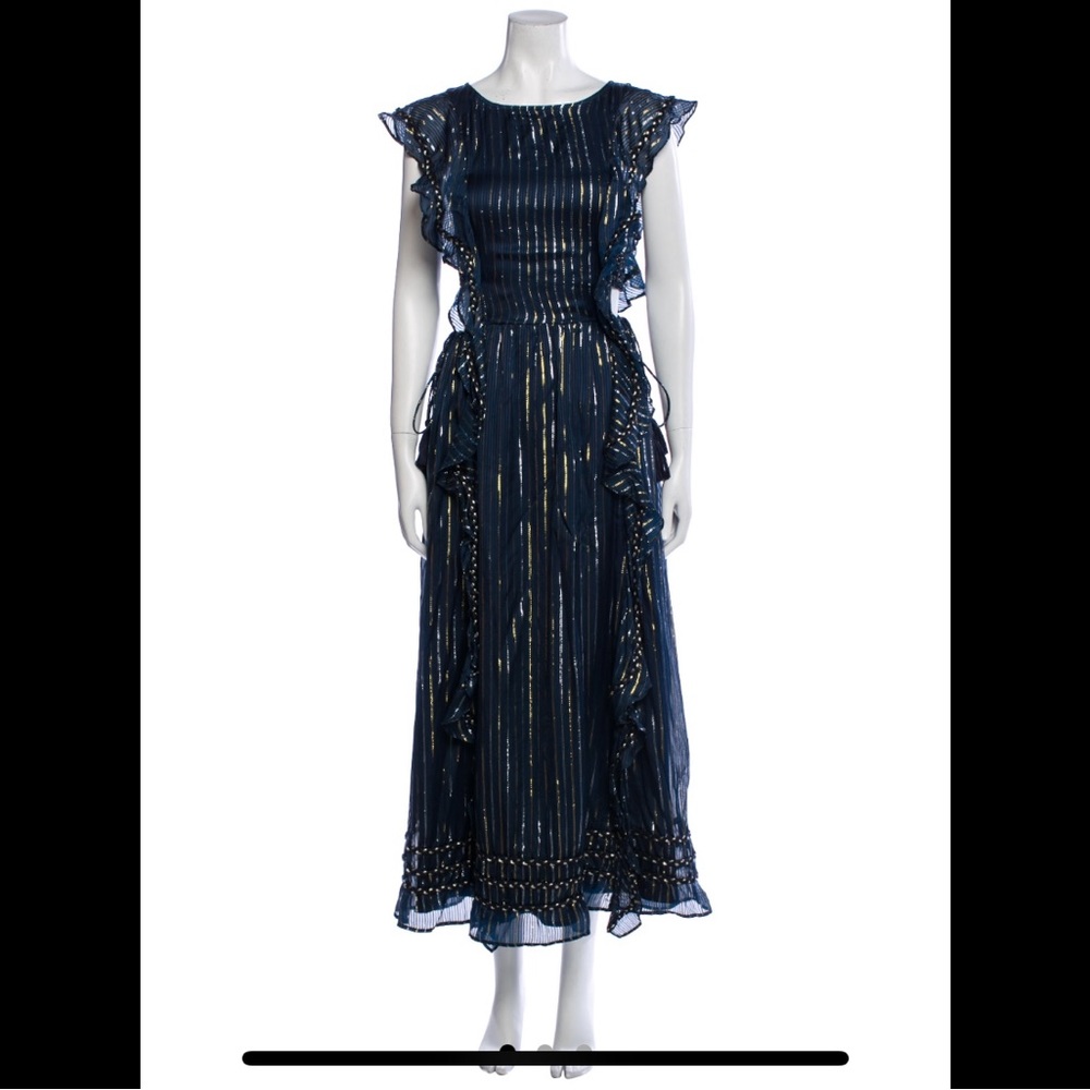 MISA LOS ANGELES Navy Formal Dress with Metallic Detailing